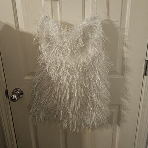 Lulus NWT Flawless Celebration White Fringe Strapless Bodycon Mini Dress Size L